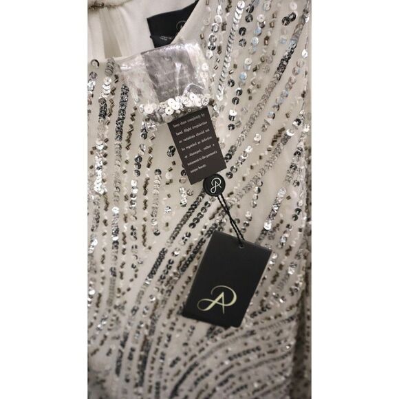 Adrianna Papell Women's Sz 14 Ivory Beaded Sequin Trapeze Lined Shift Dress - Picture 9 of 13